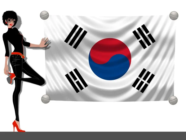 Menina com uma bandeira da Coreia do Sul — Fotografia de Stock
