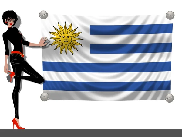 Chica con Bandera de Uruguay —  Fotos de Stock