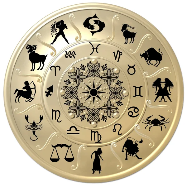 Zodiákus jelek és szimbólumok lemez — Stock Fotó