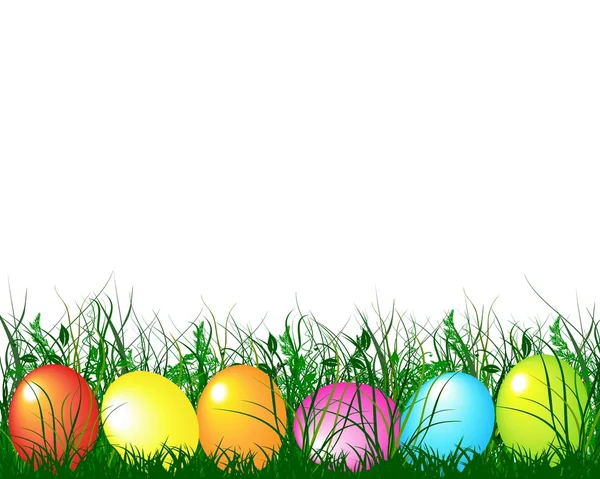 Green gras and easter eggs — Stock Photo, Image