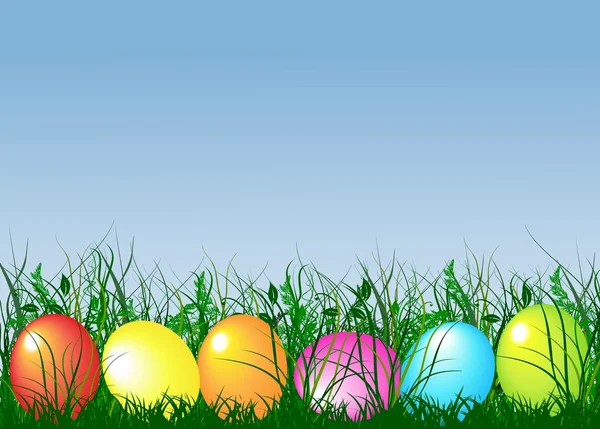 Green gras and easter eggs — Stock Photo, Image
