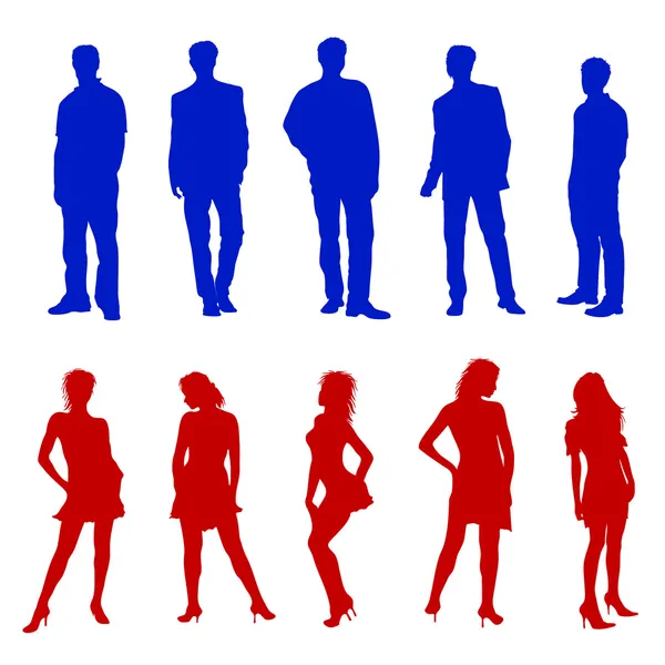 Young adults silhouettes red blue — Stock Photo, Image
