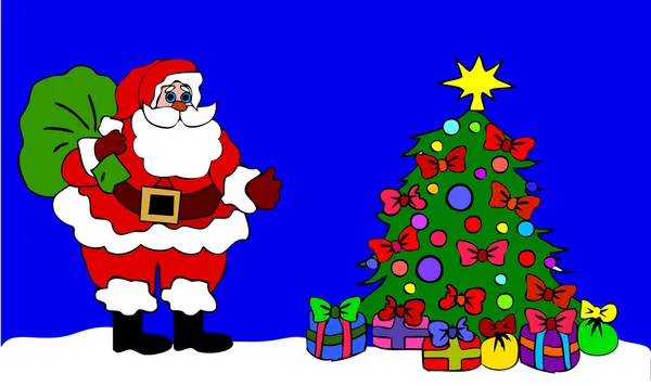 Santa clausule kerstboom nachts — Stockfoto