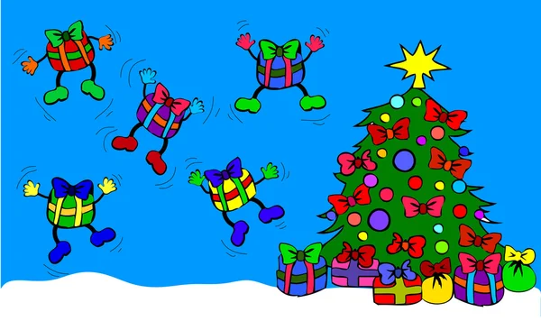 Saltar cajas de regalo con árbol de Navidad — Foto de Stock