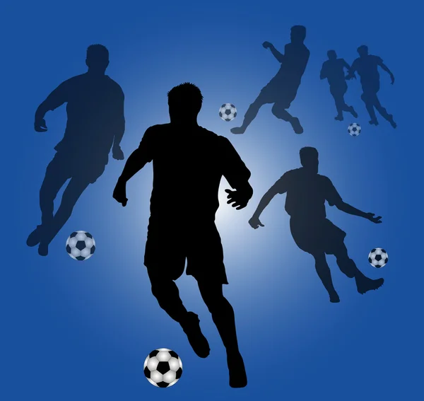 Mavi Futbol oyuncular silhouettes — Stok fotoğraf