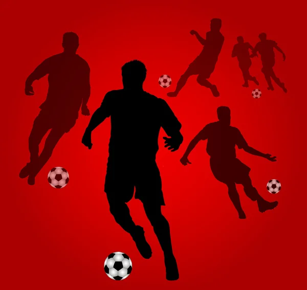 Κόκκινο ποδόσφαιρο παίκτες σιλουέτες — Φωτογραφία Αρχείου