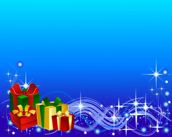 Illustration eines blauen Hintergrundes mit Geschenkbox — Stockfoto