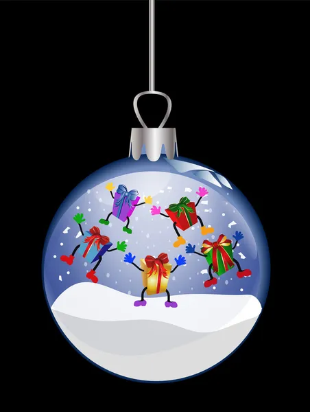 Vánoční skleněná koule s skákání dárky — Stock fotografie
