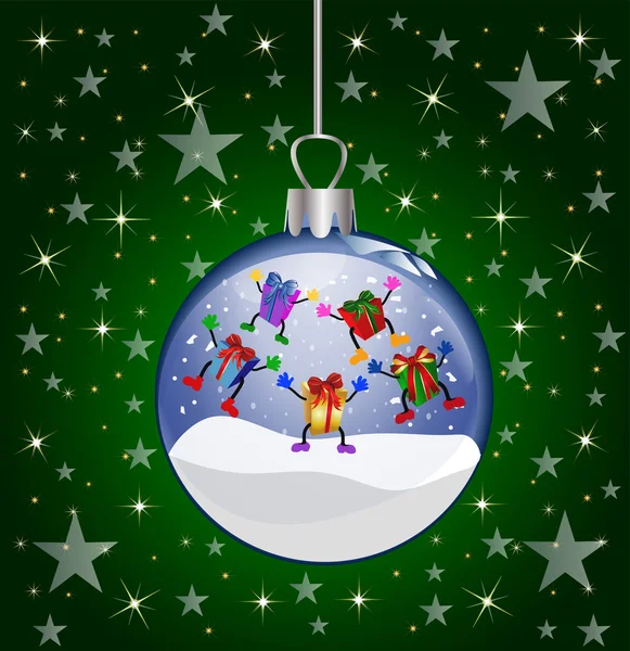Palla di vetro di Natale con regali di salto — Foto Stock