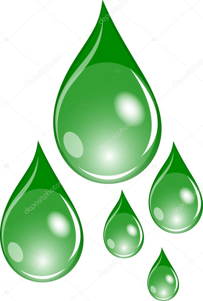 Illustration of a set of green waterdrops