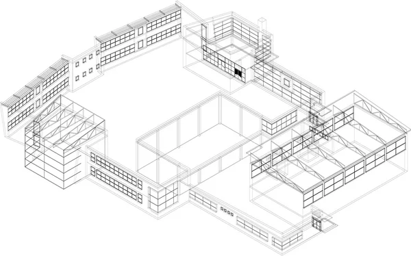 Lines in 3D - building — Stock Vector