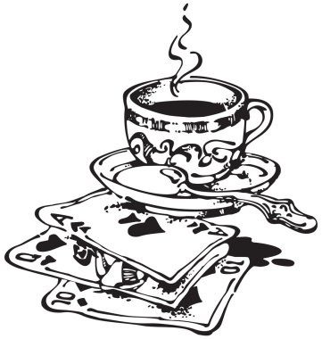 Cup of Coffee and Playing Cards_Black clipart