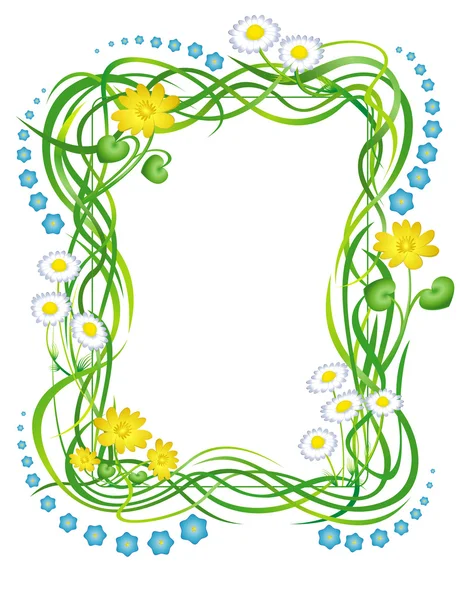 Rahmen mit Gras und Blumen — Stockvektor
