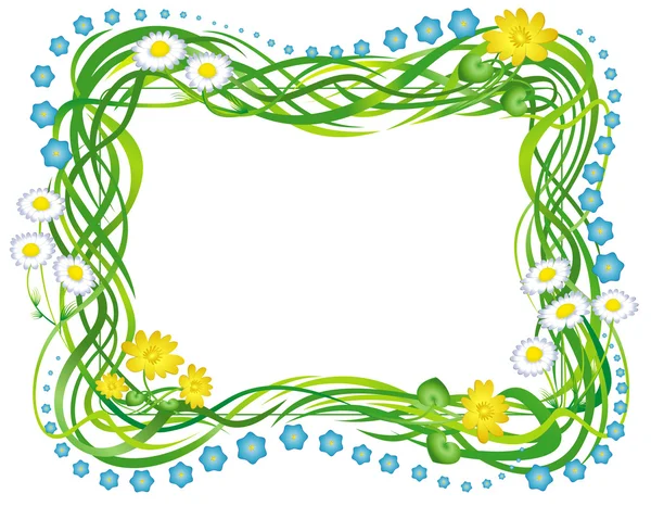 Cadre avec l'herbe et les fleurs — Image vectorielle