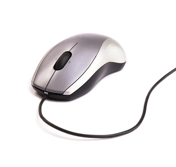 Šedá počítačová myš s kabelem — Stock fotografie