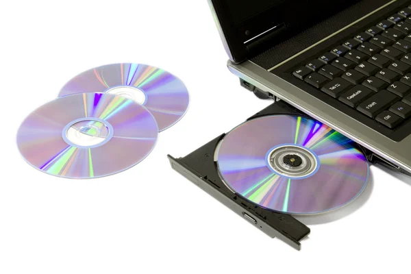 Ноутбук с загрузкой DVD-привода — стоковое фото
