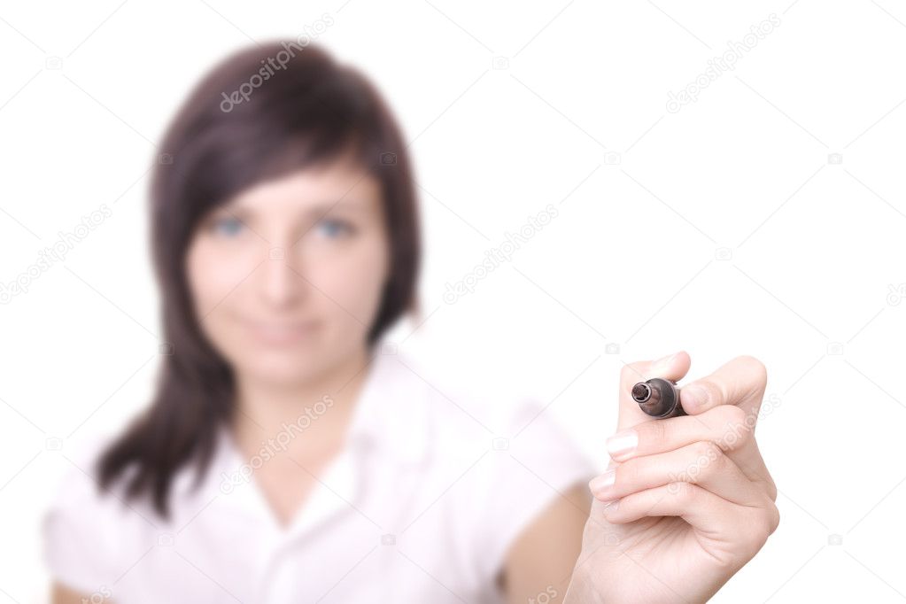 Young businesswoman with pen