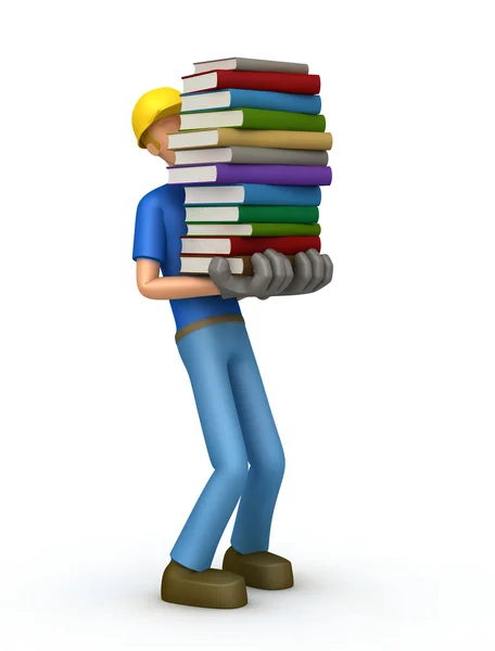stock image Builder with a stack of books