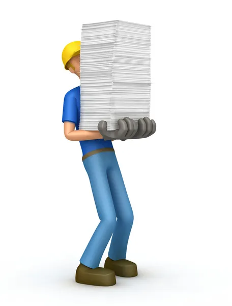 Builder avec un énorme paquet de documents — Photo