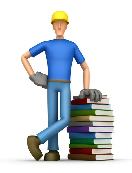 Constructor con una pila de libros — Foto de Stock
