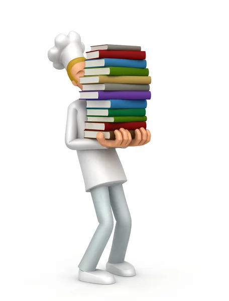 Chef with a stack of books — Stock Photo, Image