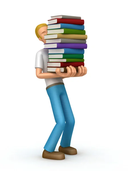Casual man with a stack of books — Stock Photo, Image