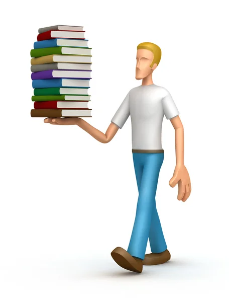 stock image Casual man with a stack of books