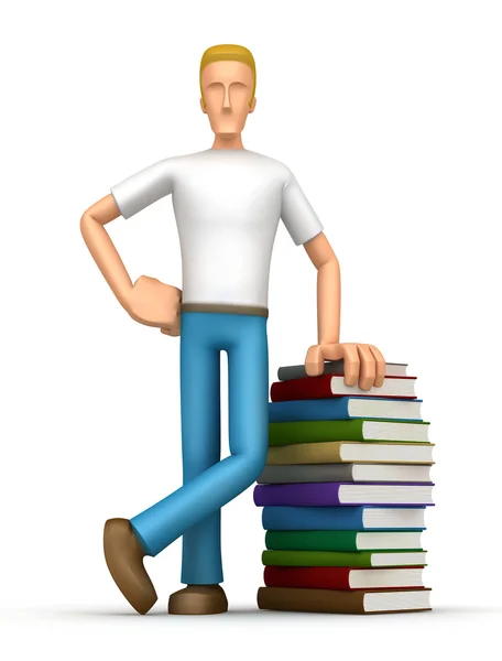 Casual man with a stack of books — Stock Photo, Image