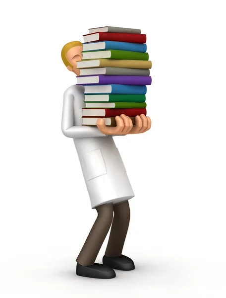 Doctor with a stack of books — Stock Photo, Image