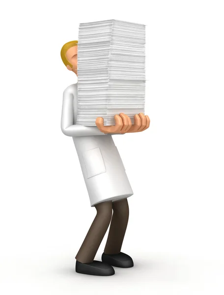 Doctor with a huge bundle of documents — Stock Photo, Image