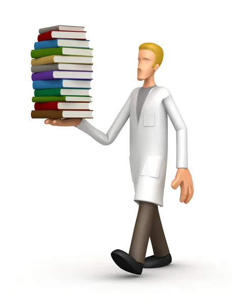 Doctor with a stack of books — Stock Photo, Image
