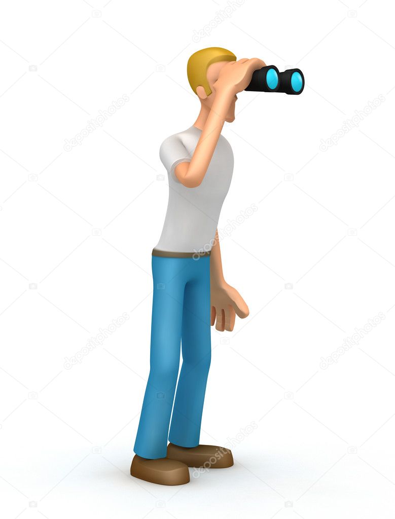 Casual man looking through binoculars