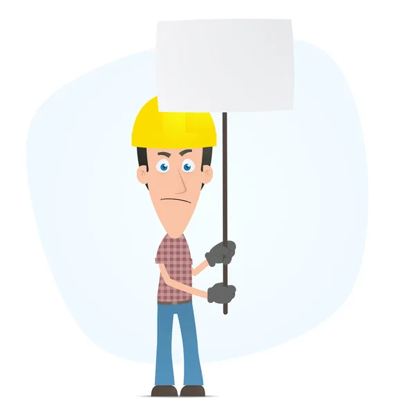 Builder standing with placards on the picket — Stock Vector