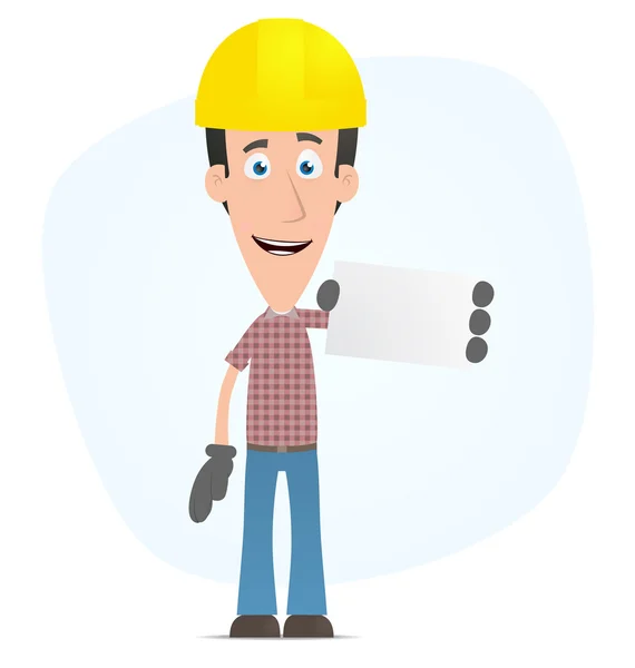 Builder with blank business card — Stock Vector