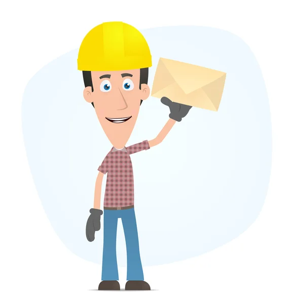 Builder standing with a letter — Stock Vector