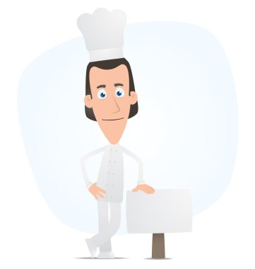 Chef stands beside the blank board clipart