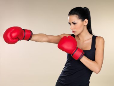 Brunette boxing girl clipart