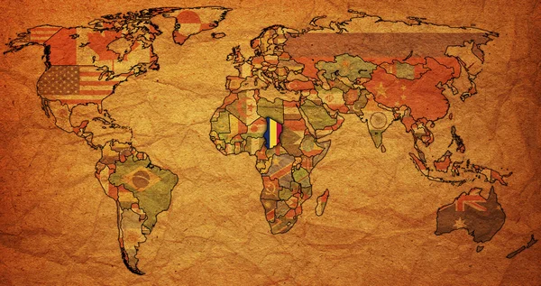 Dünya Haritası üzerinde Çad'ın eski kağıt harita — Stok fotoğraf