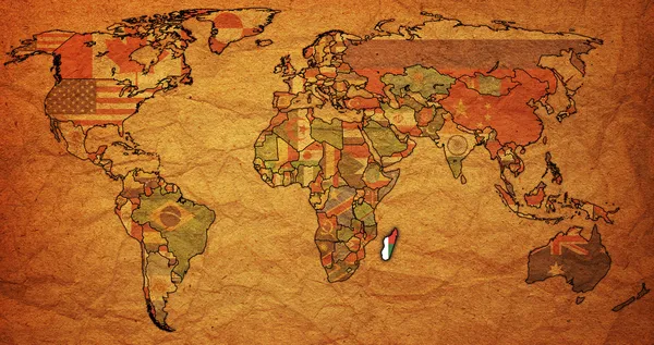 世界地図フラグとマダガスカル — ストック写真