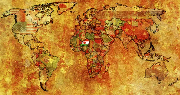在旧世界地图上的尼日尔 — 图库照片