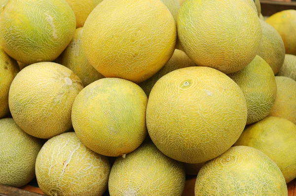 Close up of melons on market stand — Stock Photo, Image
