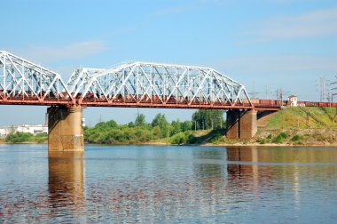 Railway bridge with freight train clipart