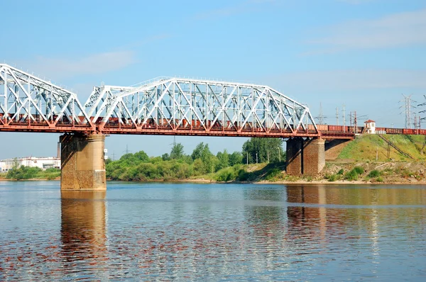 Eisenbahnbrücke mit Güterzug — Stockfoto