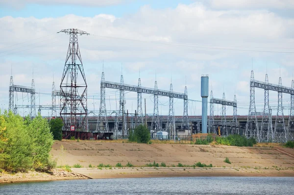 stock image Power plant with electrical towers