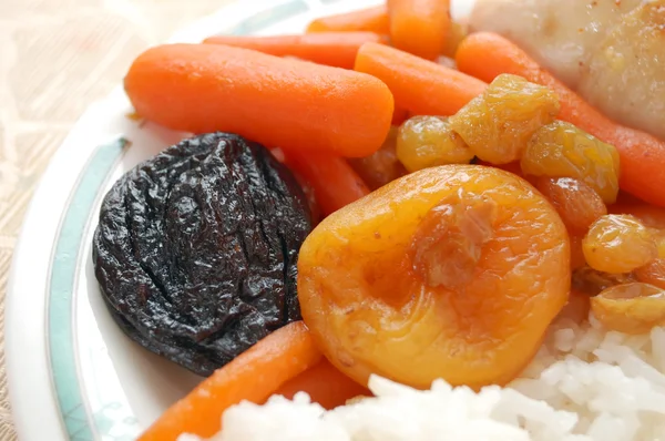 Geschmorte Karotten mit Reis lizenzfreie Stockfotos