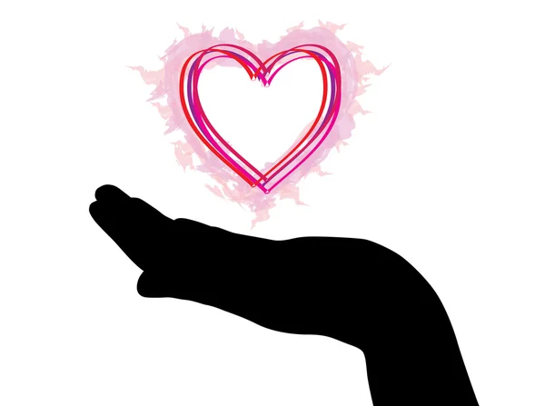 Kézi silhouette szívvel — Stock Vector