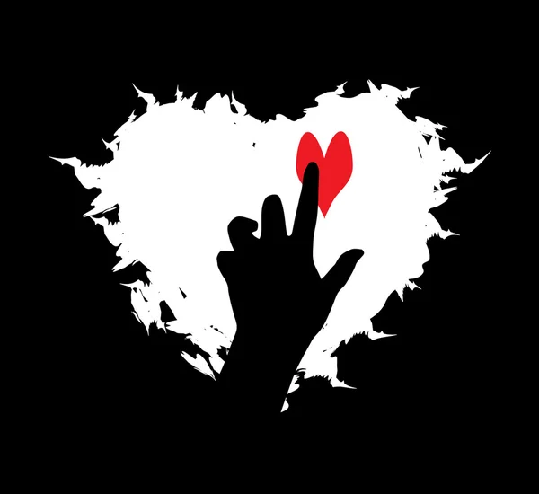 El ve kalp silhouettes — Stok Vektör