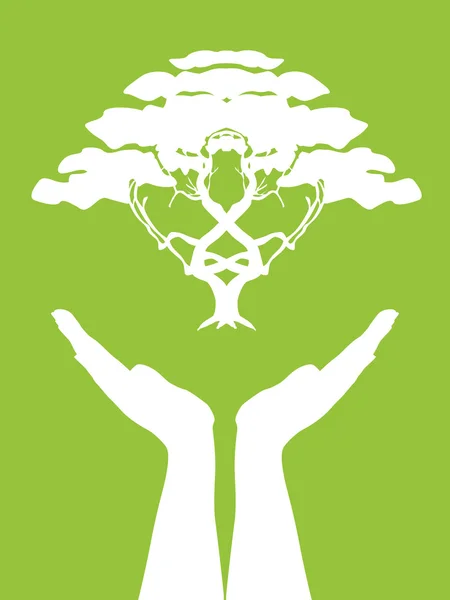 Χέρια φροντίδα δέντρο — Διανυσματικό Αρχείο