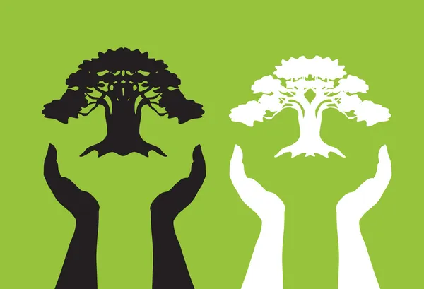 Human hands caring tree — Stock Vector