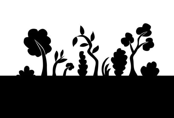 Bomen en gras silhouetten — Stockvector